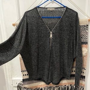 Women’s Joan Vass Lightweight Zipper Sweater Charcoal Grey Top Size medium